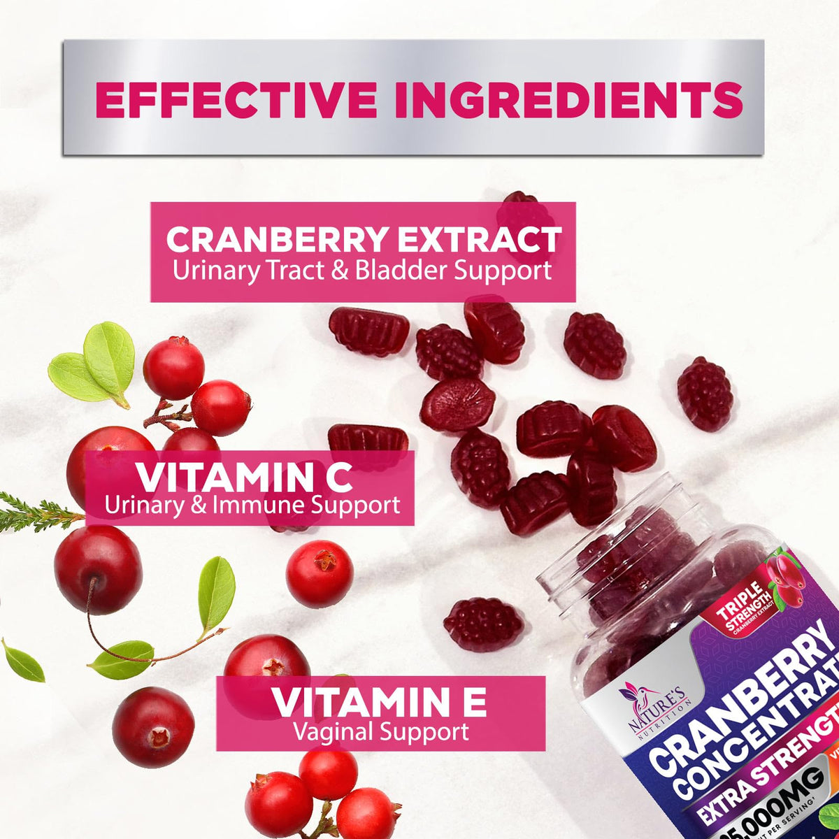 Nature's Nutrition Cranberry Extract Gummies bottom view