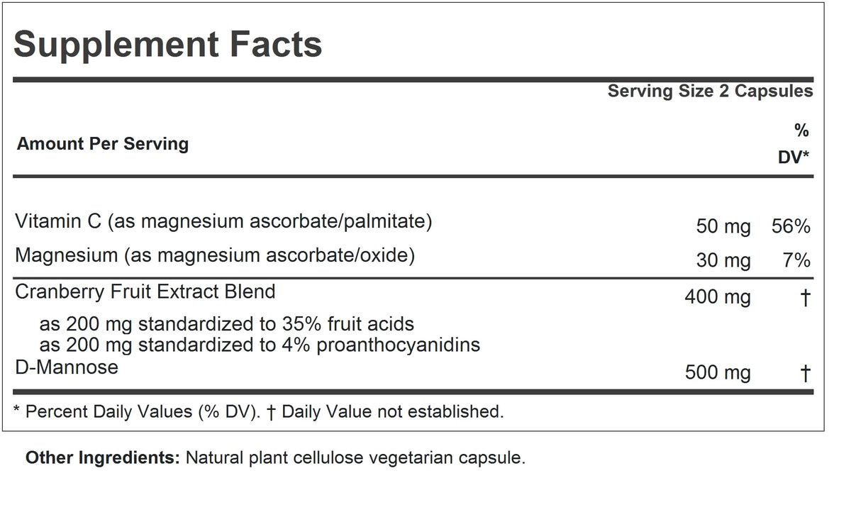 Andrew Lessman Cranberry With D Mannose supplement facts and ingredients