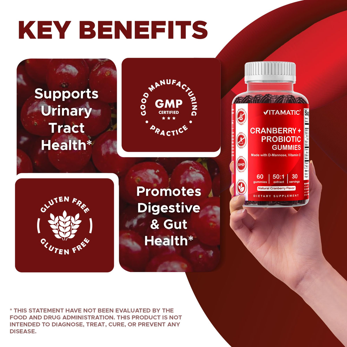 Vitamatic Cranberry With Probiotics Bottle Back View