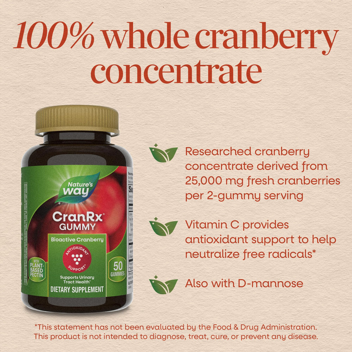 Nature's Way CranRx BioActive Cranberry Gummies Texture and Gummy Close Up