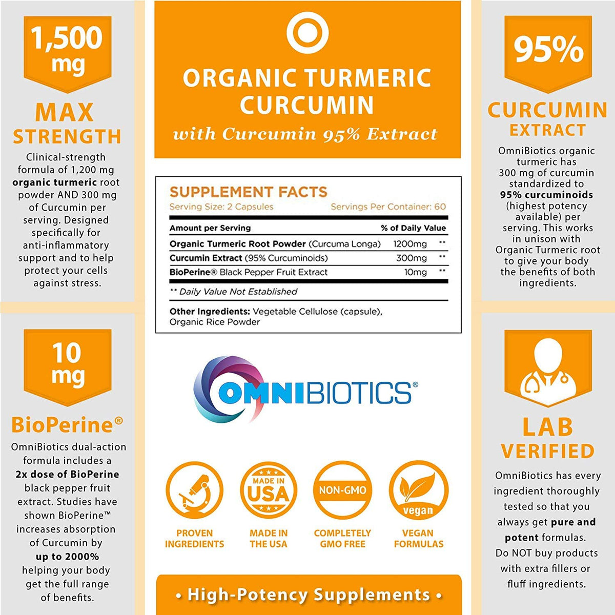 OmniBiotics Turmeric supplement bottle showing 120 capsules label