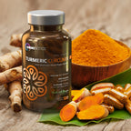 OmniBiotics Organic Turmeric Curcumin bottle with BioPerine branding