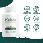 Plantsulin Advanced Capsules dietary supplement bottle displaying eleven plant extracts label