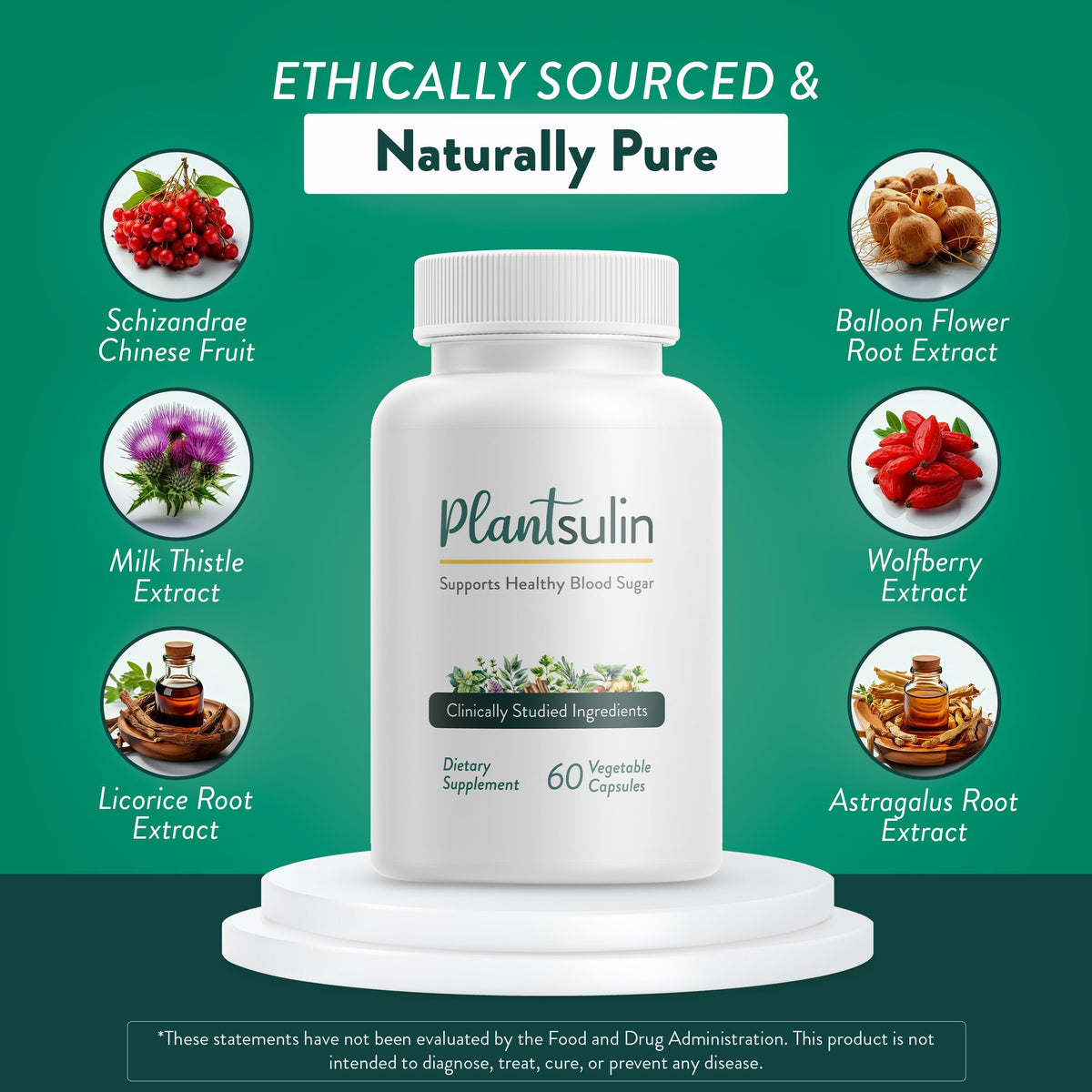 Plantsulin herbal blood sugar support capsules showing gluten free and non GMO labels