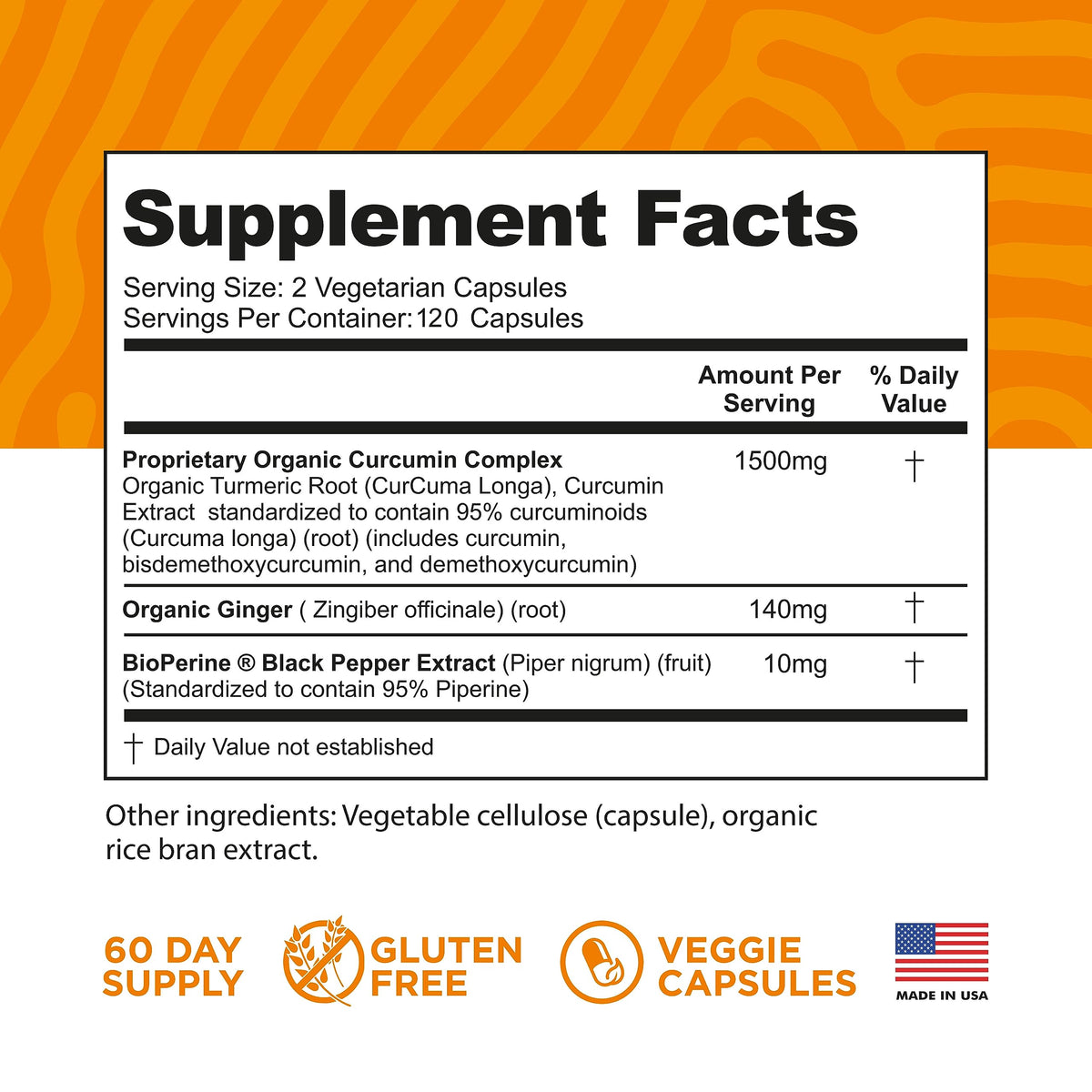 FineVine Turmeric Curcumin 120 capsules bottle label details