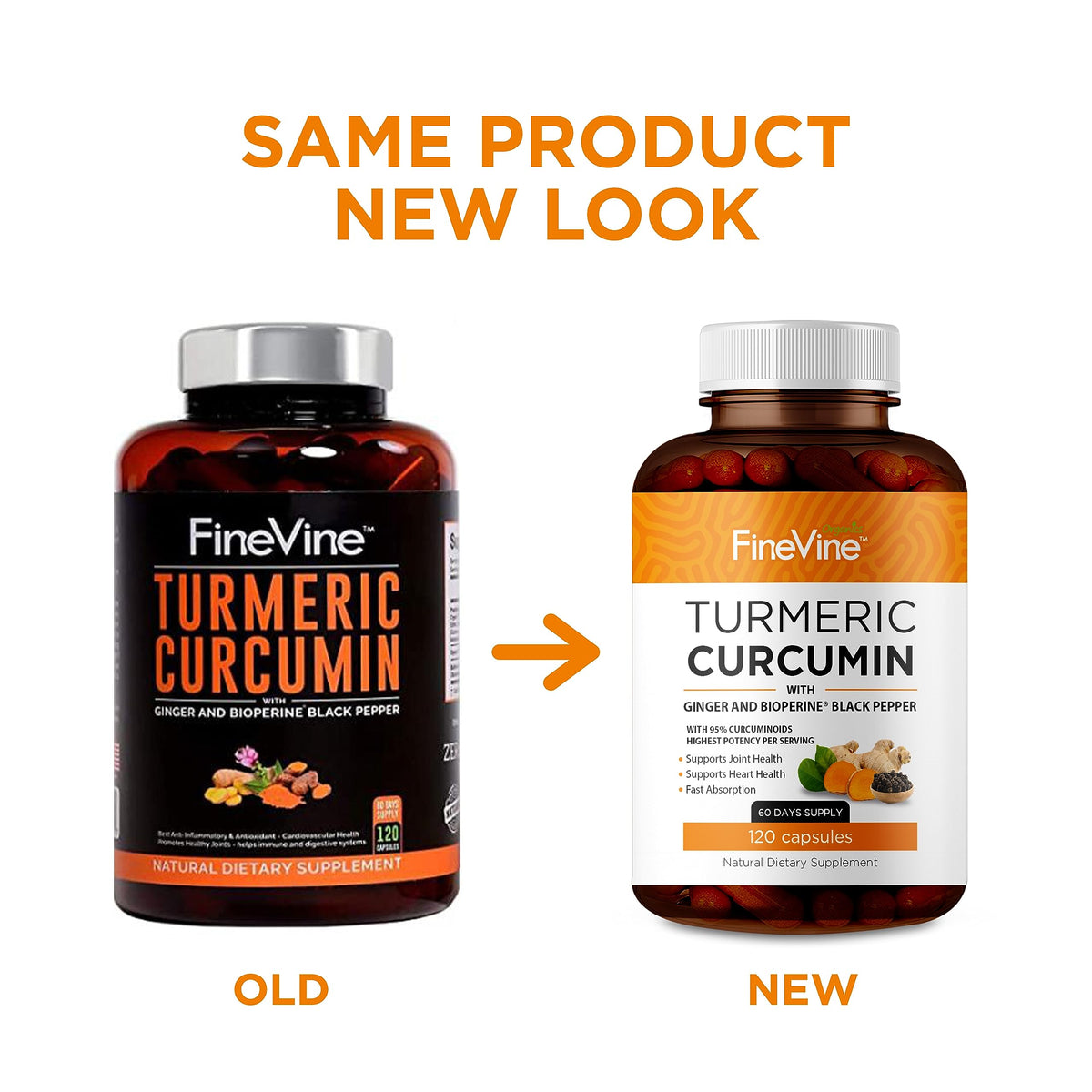 FineVine Turmeric Curcumin capsule texture and size