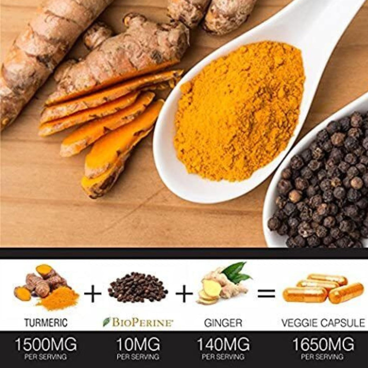 FineVine Turmeric Curcumin 60 day supply bottle back view