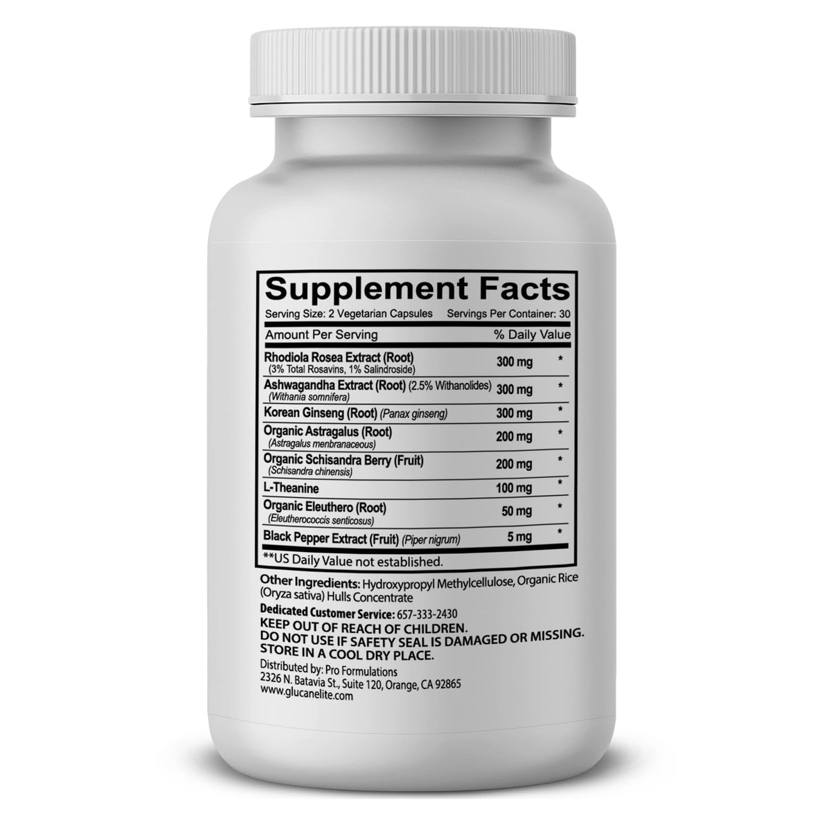Pro Formulations MD Adaptogen Elite dietary supplement bottle displaying the clean 1455 milligram herbal ingredient panel.