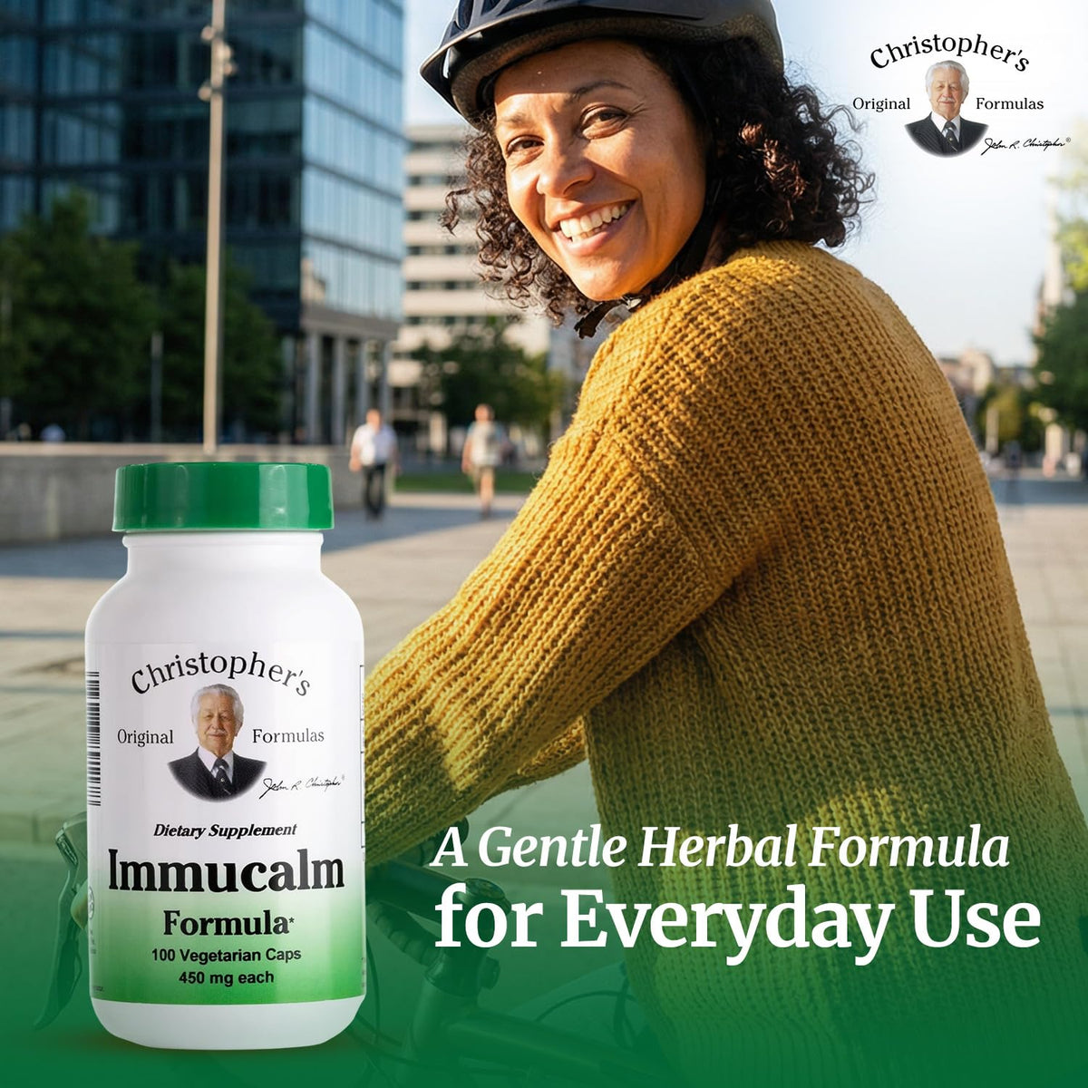 Christopher's Original Formulas Immucalm herbal capsules sealed safety cap and genuine product packaging detail