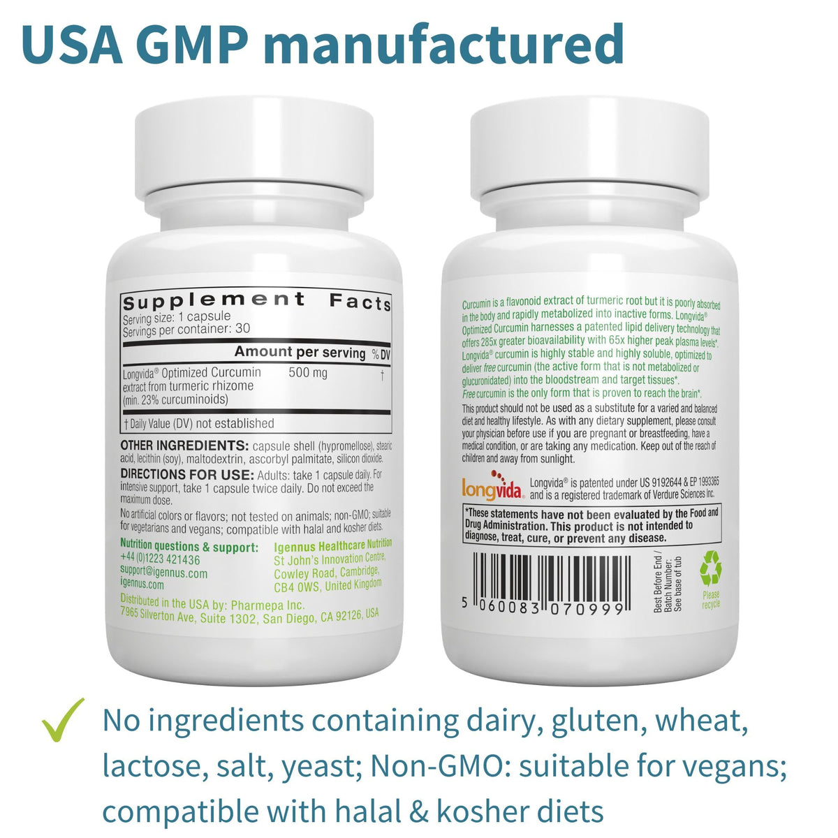 Vegan Igennus Longvida Curcumin supplement for cognitive support
