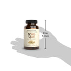 Top angle of the amber bottle showing 60 vegetarian capsules of premium organic dong quai powder