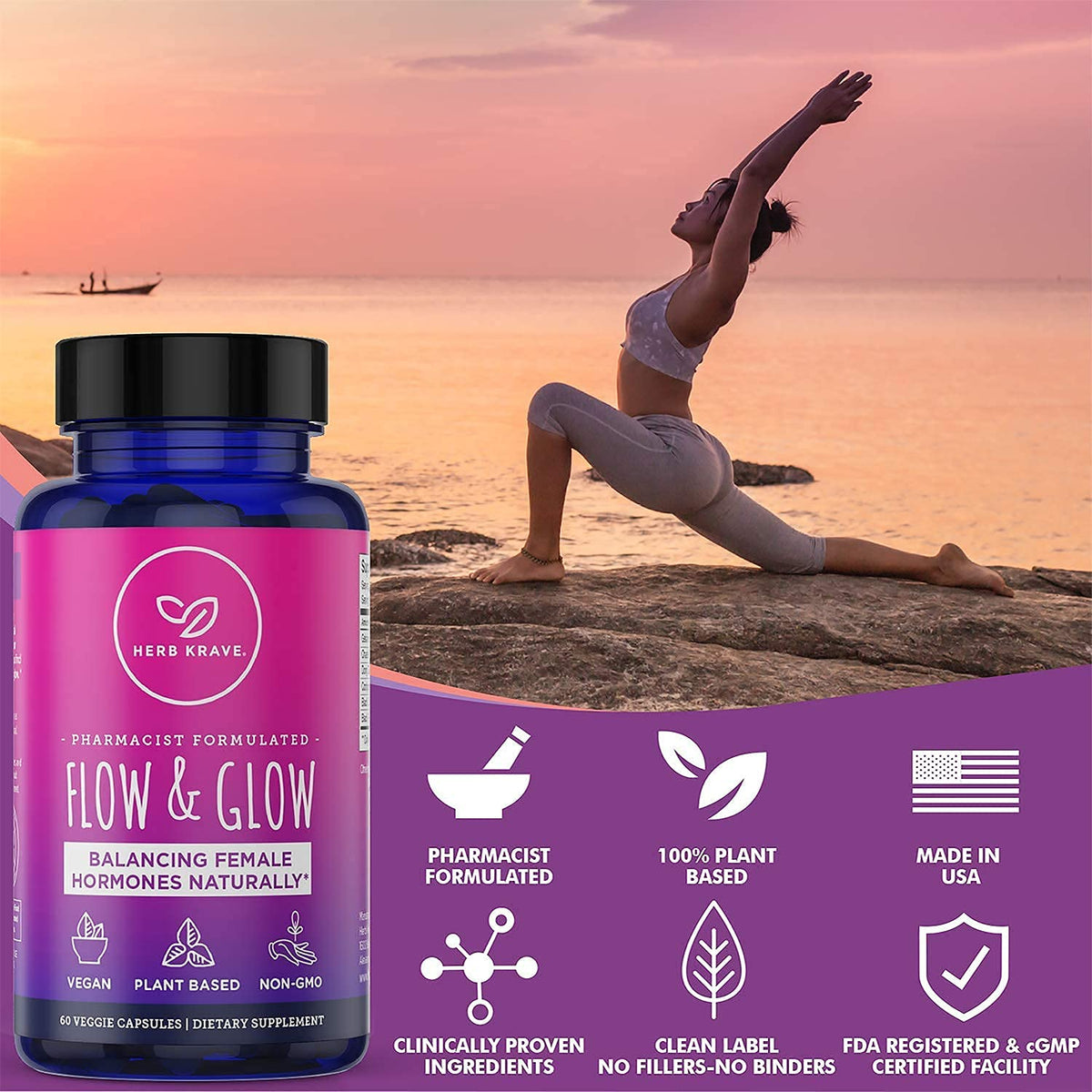 Herb Krave Hormone Balance 2 pack premium plant based capsules for PMS relief
