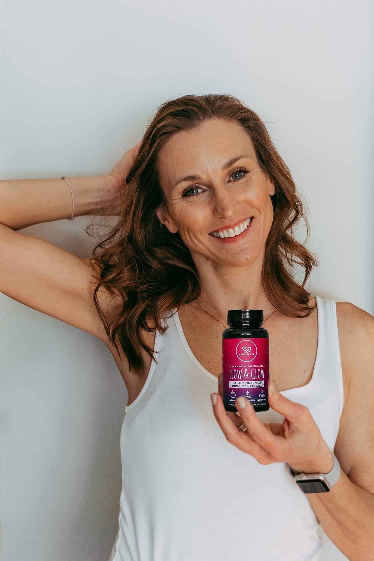 Herb Krave women hormone regulation capsules side panel showing non GMO attributes