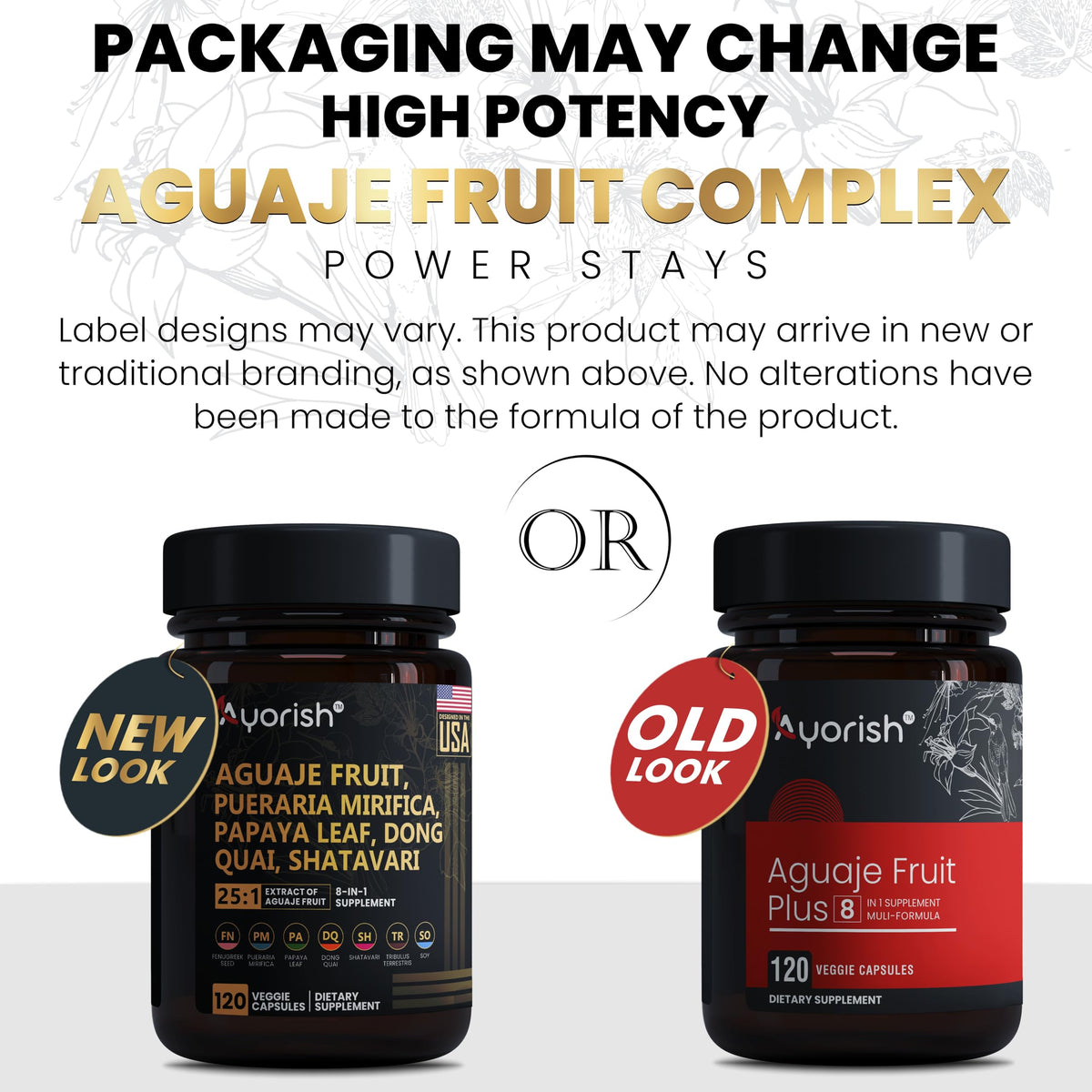 Ayorish 8-in-1 women's health supplement supplement facts label showing Pueraria Mirifica and Wild Yam.