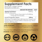 Close up of Ayorish Aguaje Fruit 1000mg packaging with clear dosage information for women.