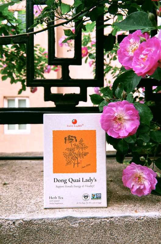 Authentic Health King Dong Quai hormone balance tea box graphics