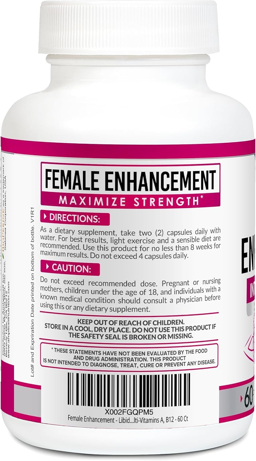 Side view of Amplicell vegetarian capsules bottle showing dosage instructions and directions for use