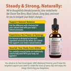 Close up of the dropper mechanism and liquid texture of Rejuvica Balanced Femme hormone support supplement.