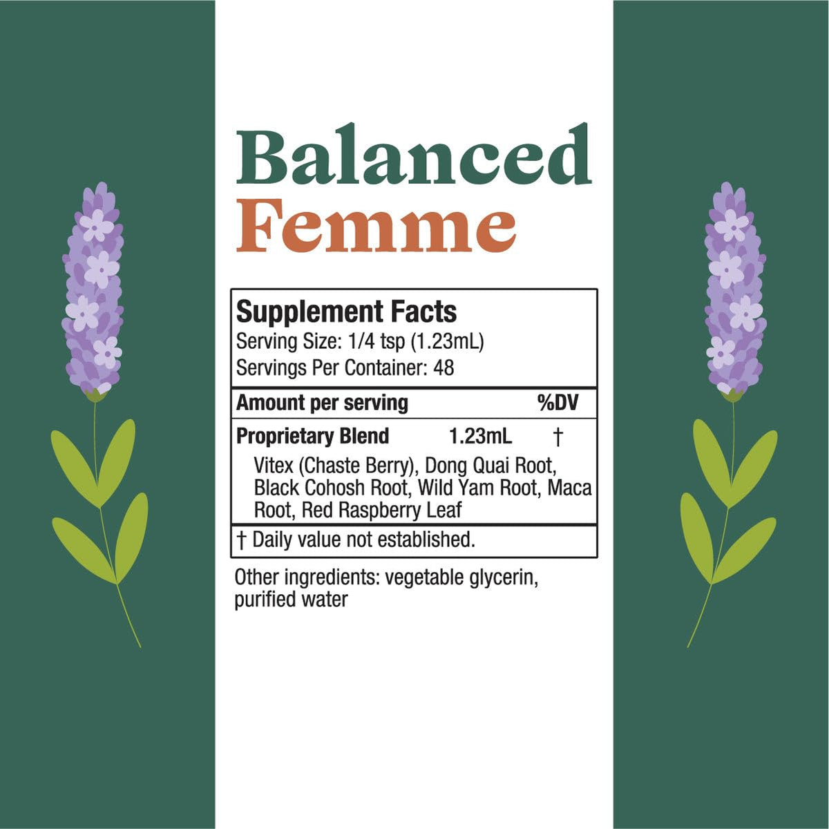 Authentic USA imported Rejuvica Balanced Femme bottle standing upright indicating PMS and menopause symptom relief benefits.