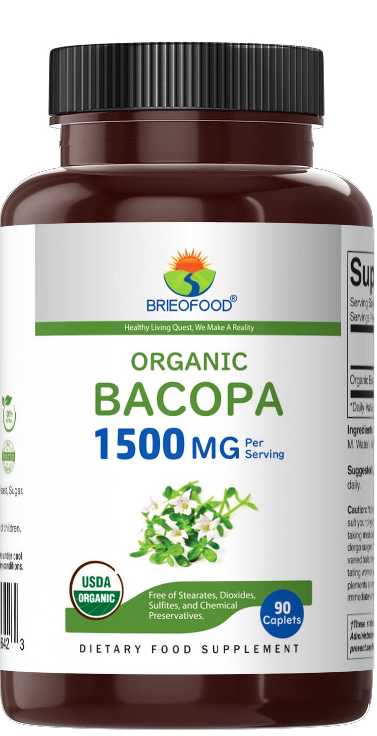 Brieofood USDA Organic Brahmi dietary supplement tablets label details
