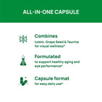 VHC imported eye vitamins with zinc and antioxidants label close up view.