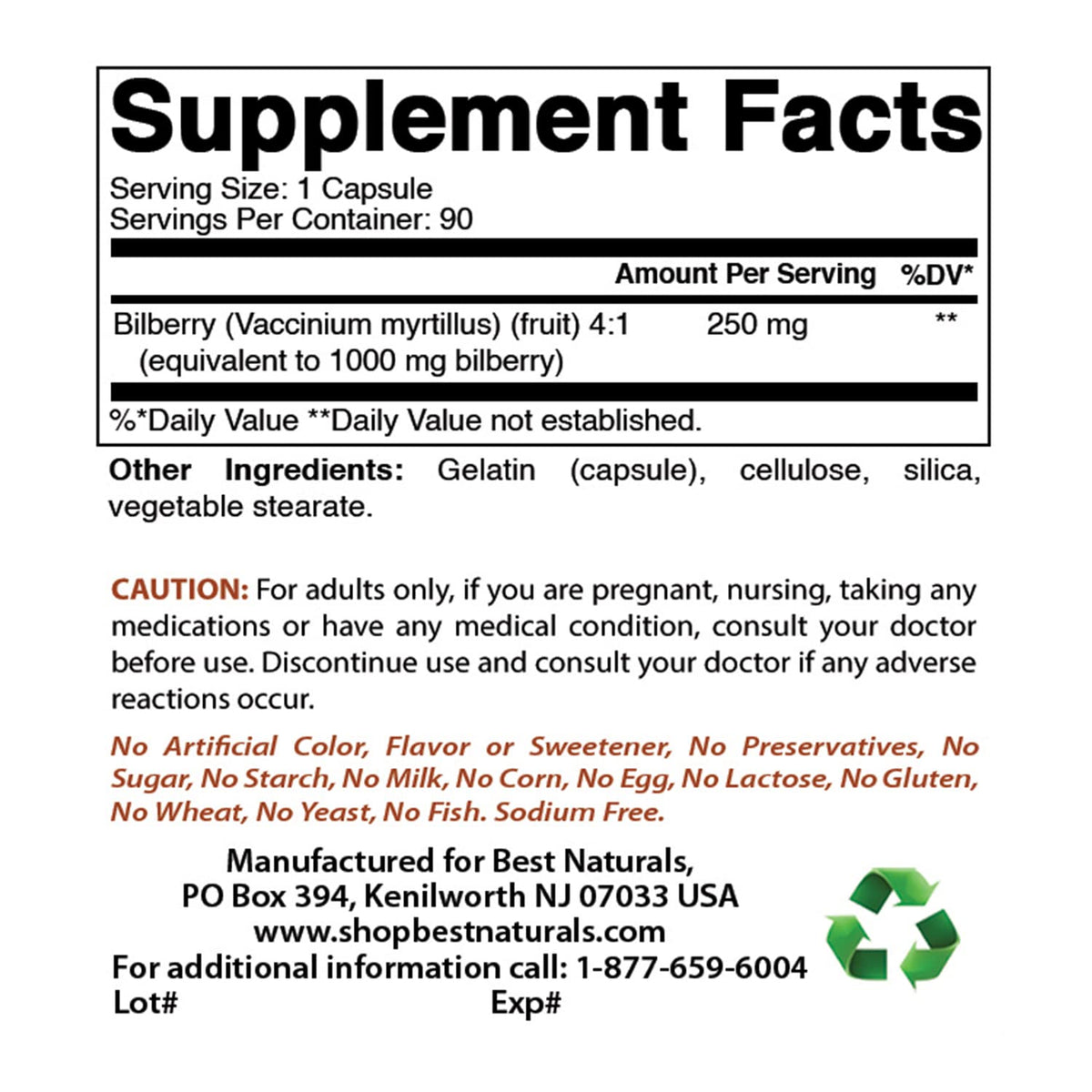 Best Naturals Bilberry Extract 3 pack supplement bottles showing nutritional potency labels