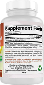 Best Naturals Vaccinium myrtillus 1000mg dietary supplement ingredient list close up