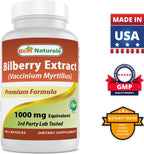 Three bottles of Best Naturals bilberry 1000mg dietary supplement for daily eye care