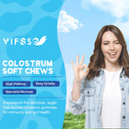Close up of the imported grass fed bovine colostrum supplement plastic bottle packaging