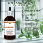 Natural vegan friendly bilberry dry leaf tincture from Hawaii Pharm showcasing the official brand seal and fluid ounce content details.