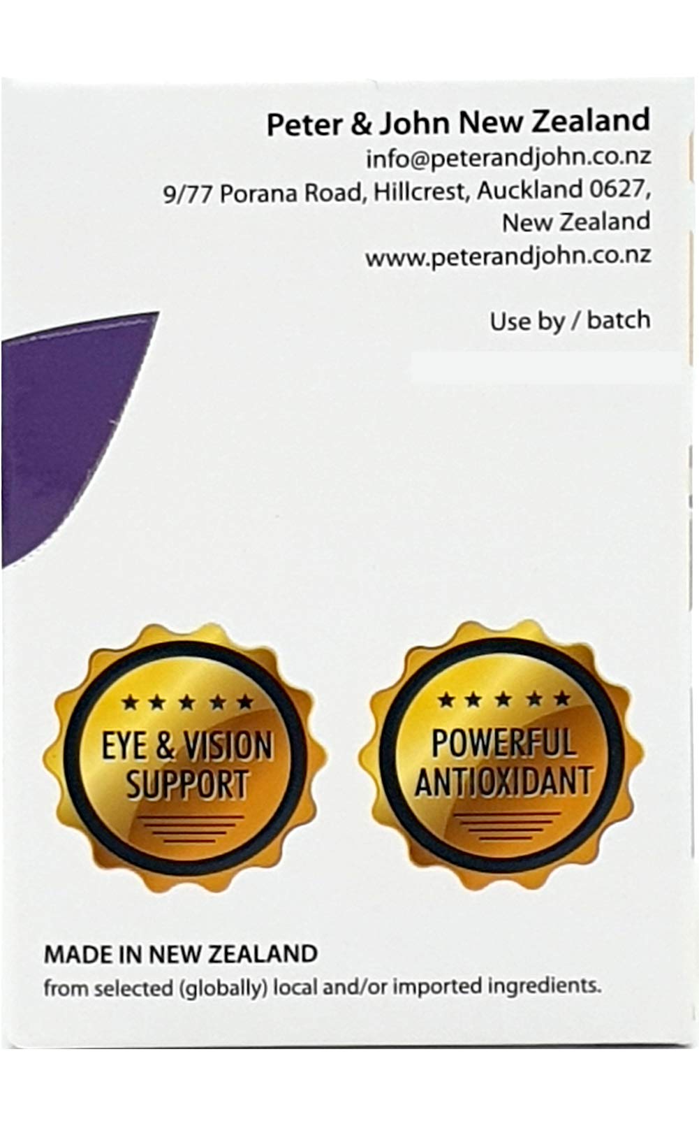 Back view of Healthfarm kids eye supplement with ingredients and dosage instructions.