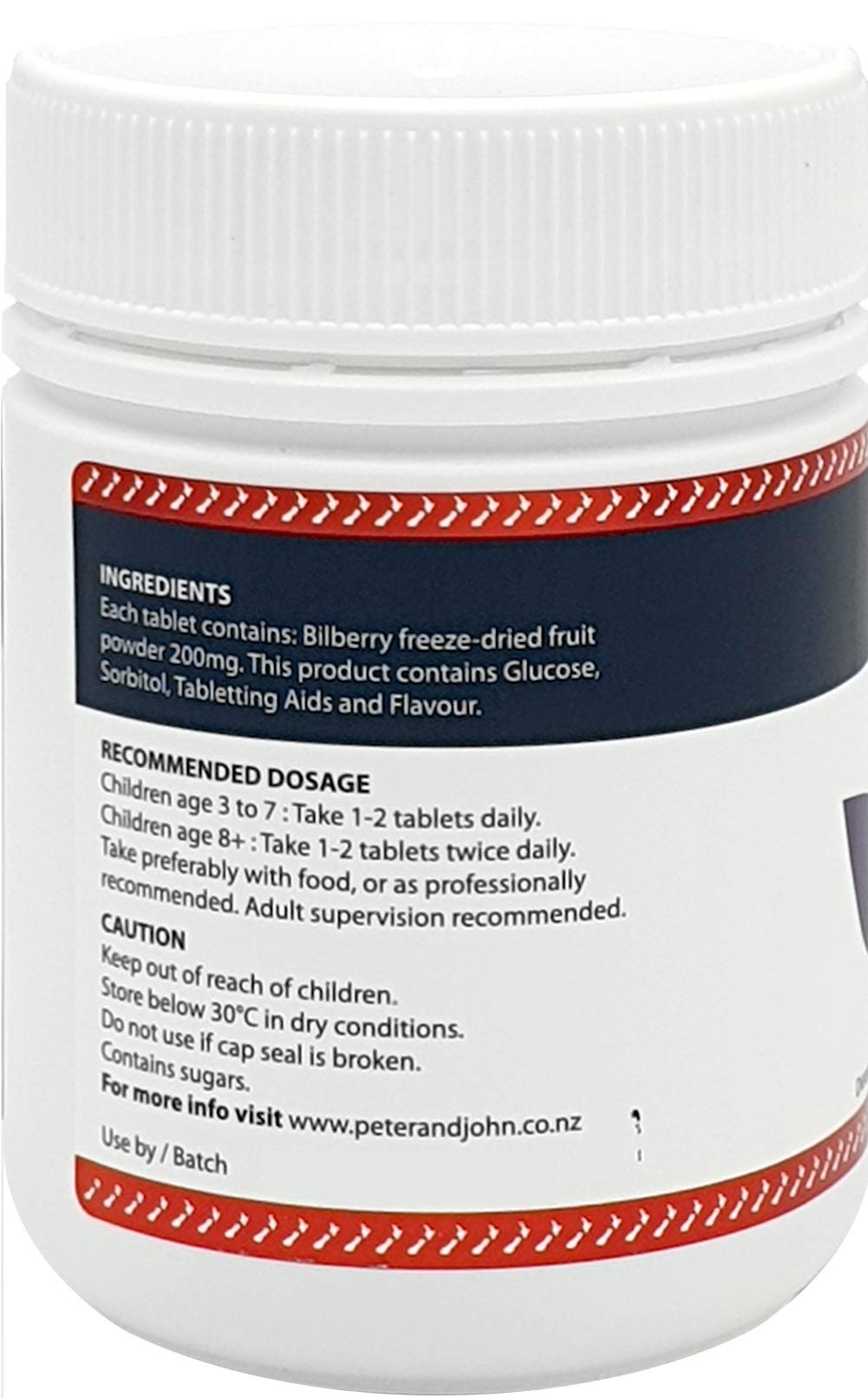 Healthfarm kids bilberry chewable tablets pack displaying clear nutritional facts.