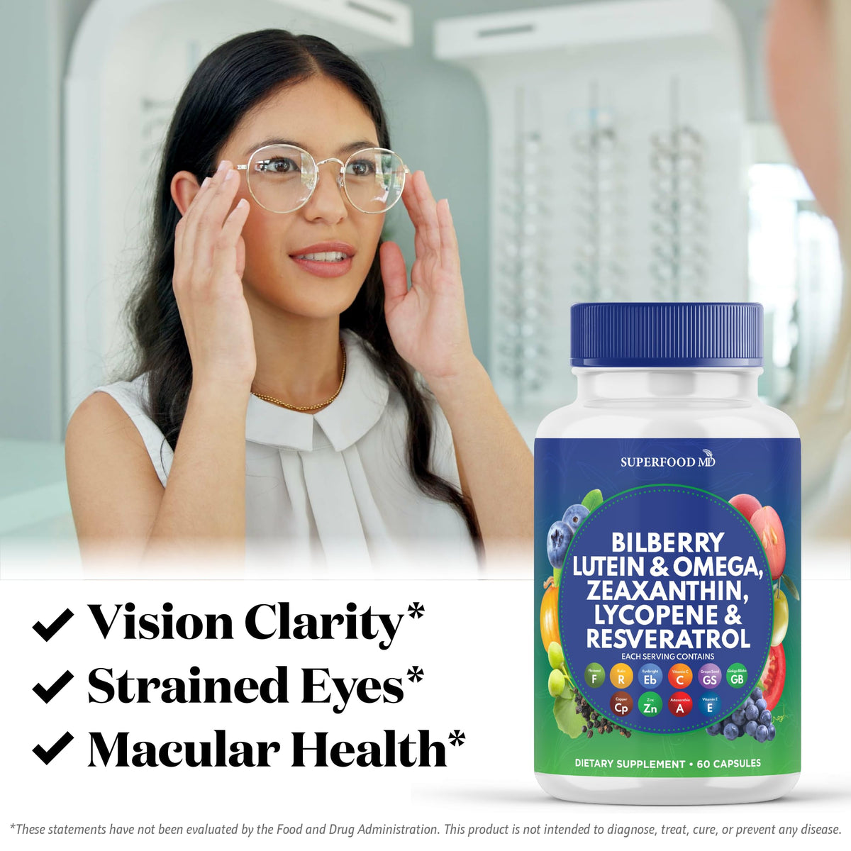 Close up of the antioxidant rich vision support formula by Superfood MD.