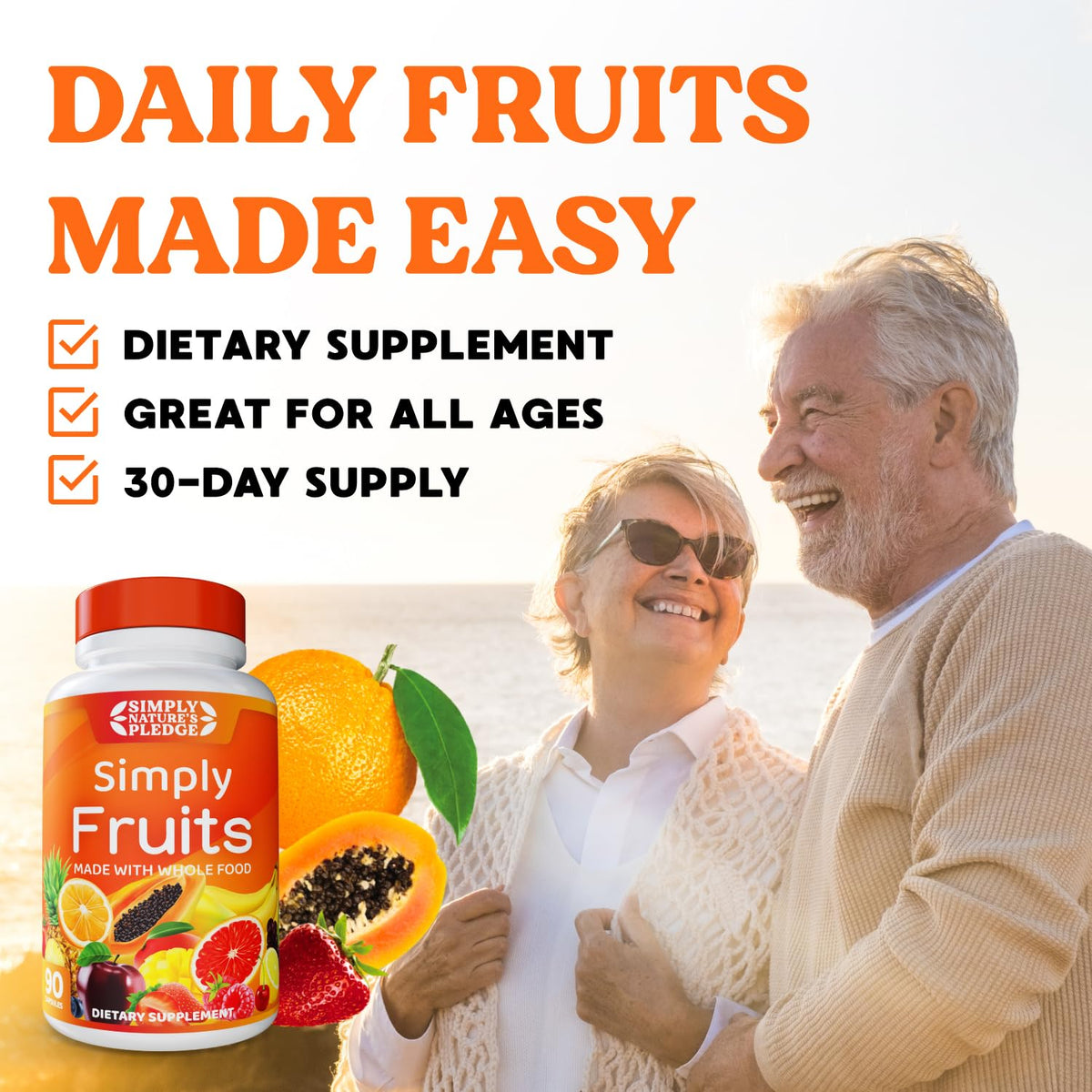 Simply Nature's Pledge farm fresh fruit extracts supplement bottle back view instructions