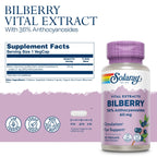 Solaray standardized vegan bilberry antioxidant supplement nutrition facts label