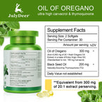 JulyDeer 2 in 1 oregano oil with black seed oil softgels dietary supplement supplement facts side view.