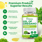 Vitarenew plant based oil of oregano capsules alongside premium black seed oil ingredient details