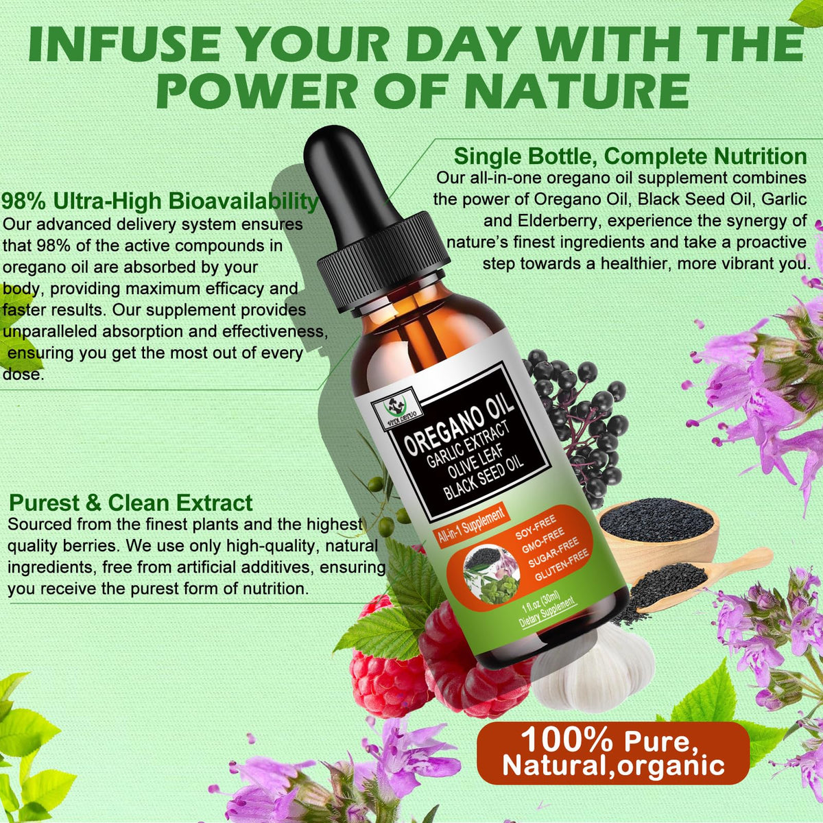 Vita Letuo dietary supplement bottle next to organic wellness herbs illustration