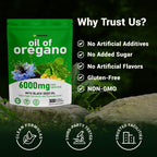 Dual action herbal supplement softgels containing premium black seed oil extract.