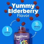 The Feel Great Vitamin Company Kids Elderberry Gummies vegan and gluten free certification labels