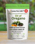 Cures For Life oregano oil 300 softgels label showing carvacrol facts