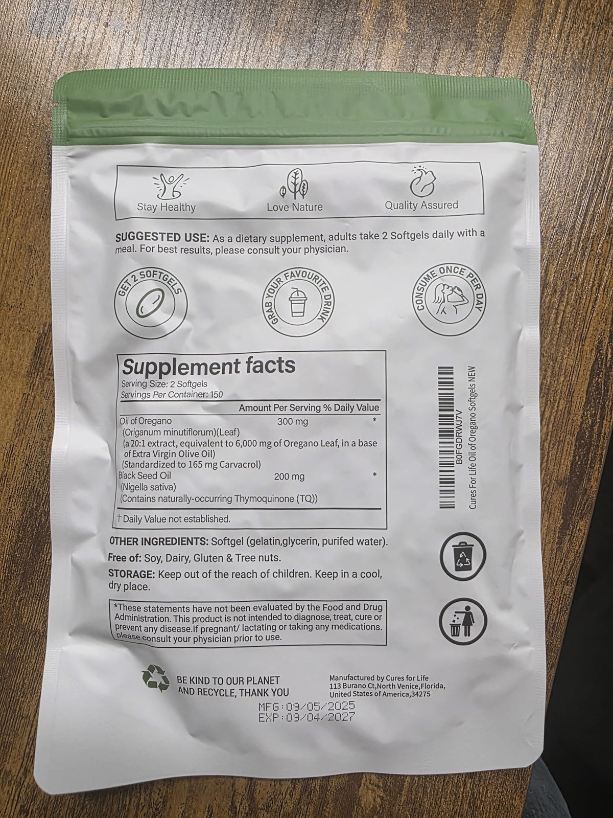 Cures For Life high concentration carvacrol immune support packaging