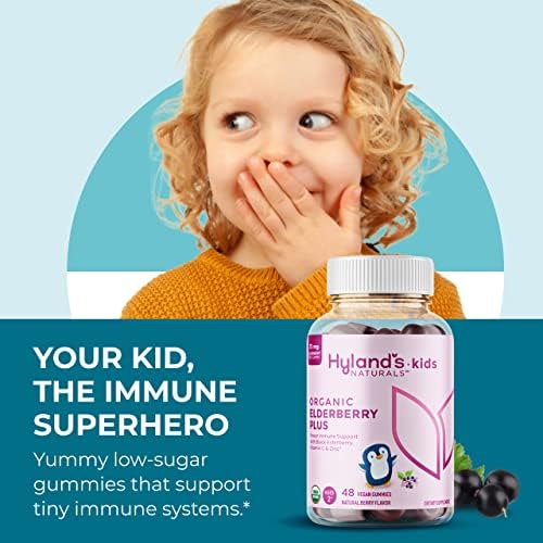 Hylands kids organic elderberry plus vitamin c and zinc bottle display on shelf