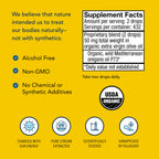 One fluid ounce bottle of North American Herb and Spice oregano drops nutrition facts label.