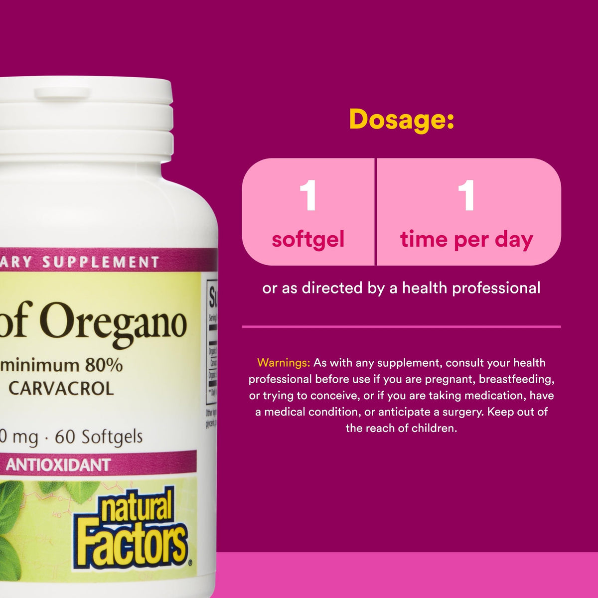 Wild crafted Mediterranean oregano capsules by Natural Factors for wellness