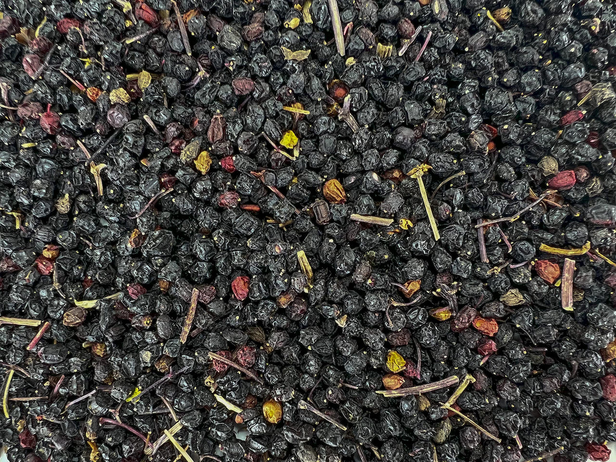 Bulk one pound bag of whole dried black elderberries by U.S. Wellness Naturals