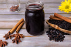Rich purple antioxidant elderberries ideal for making homemade wellness tea and gummies