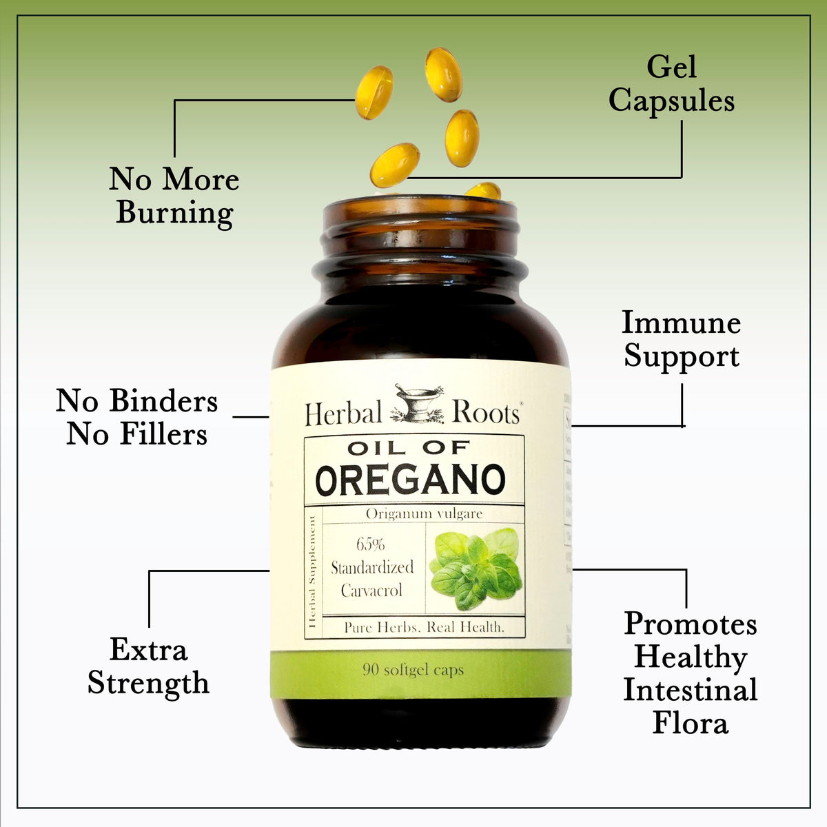 Herbal Roots non GMO oregano oil dietary supplement for digestive support