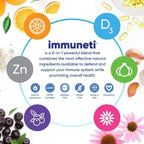 Immuneti 60 capsules immunity booster pills placed vertically displaying allergen free and natural labels.