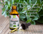 Premium 100% pure oregano oil drops showing USDA certified organic seal